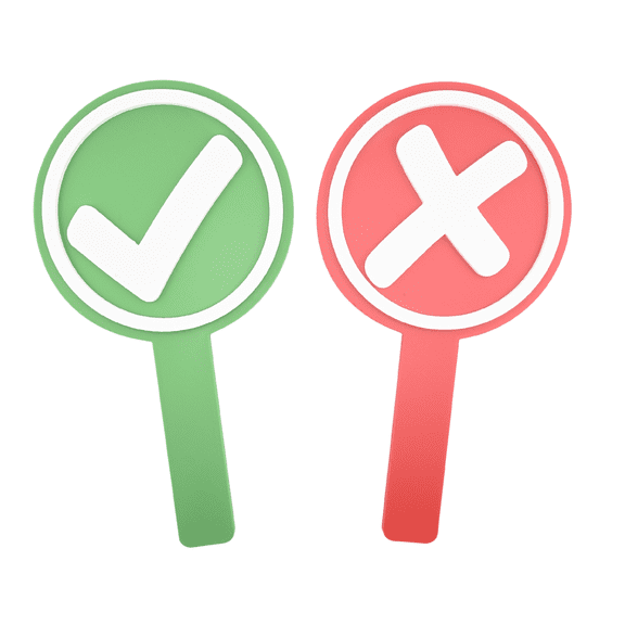 Voting Sign Set  White X & Checkmark, Red and Green Handles, 8.71 x 4.81 Inches