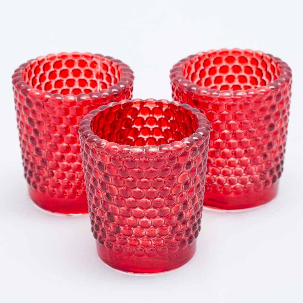 Red Glass Hobnail Votive Candle Holders Set of 12