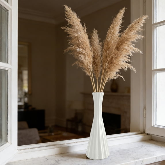Votnto 10.1" Modern Ribbed Plastic Vase, Unbreakable Decorative Vase for Pampas Grass & Dried Flowers