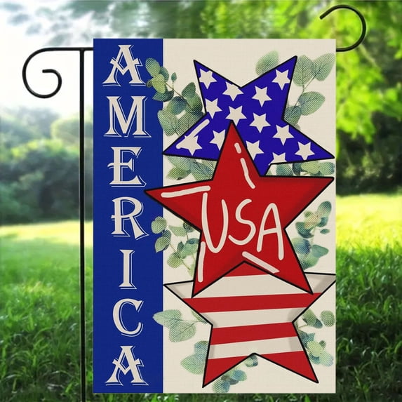 Votnto 4th Of July Star String Lights 21FT, 30 LED Red White Blue Star Solar Lights Waterproof Outdoor Holiday