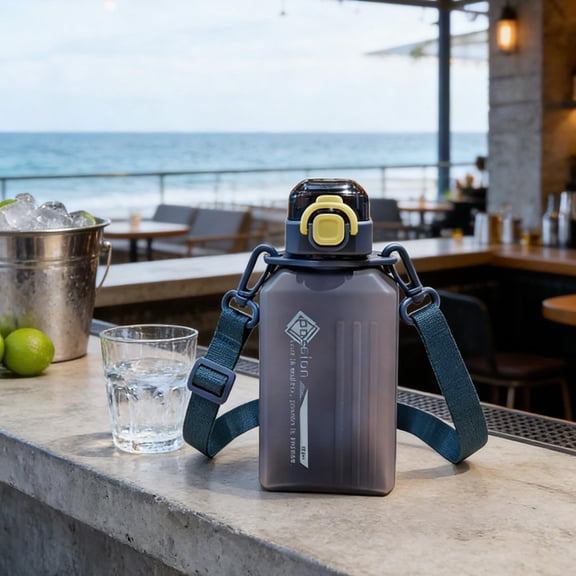 Votnto 7.09x3.15in Square Sports Water Bottle with Strap, Food-Grade Plastic Direct Drinking Cup for Summer, Gym & Outdoor (Multicolor)