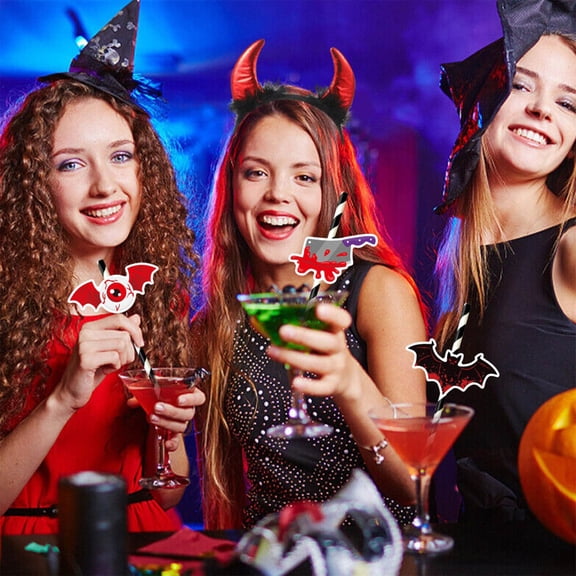 Votnto 9 Pcs Halloween Series Straw Insert Cards, Eyeball Araneid Pumpkin Insert Straws Party Decorations