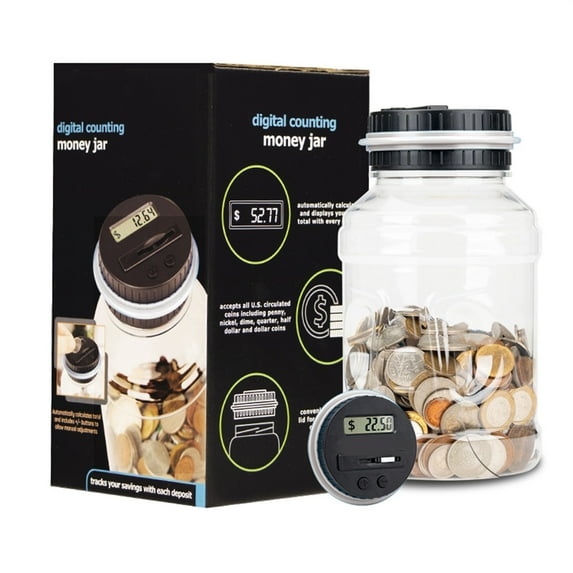 Votnto Clear Digital Piggy Bank, Piggy Bank for Kids Adults, Digital Coin Counting Bank with LCD Display, 1.8L Capacity Coin Bank Money Jar, Designed for All US Coins