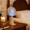 thumbnail image 1 of Votnto Cute Bunny Ear Handheld Mini Fan, USB Rechargeable 3-Speed Portable Fan with Base (Blue/Pink/White/Coffee), 1 of 6