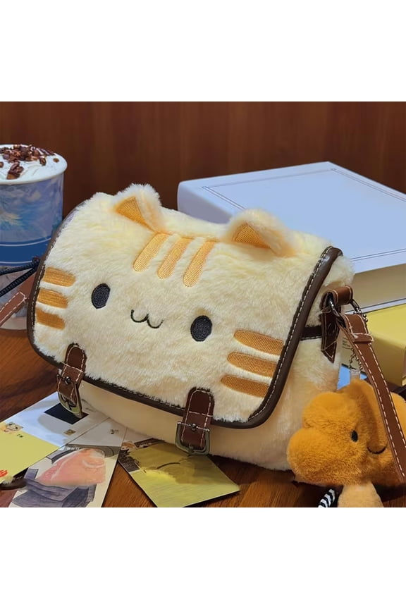 Cute Cat Plush Crossbody Bag, 9.45" Soft Fuzzy Shoulder Purse, Versatile Casual Handbag for & Daily Use