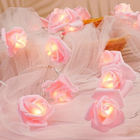 Votnto LED Rose String Lights Decorative Lights, Pink Rose Flower String Lights, Indoor Outdoor Decorations Large Rose Flower, for Bedroom Party Wedding Valentine's Day Birthday Christmas C