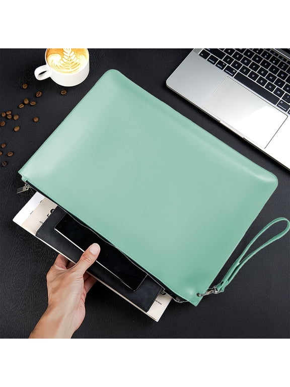 Leather A4 Document Bag, Zippered Waterproof Briefcase with Detachable Handle for Business & Office Use