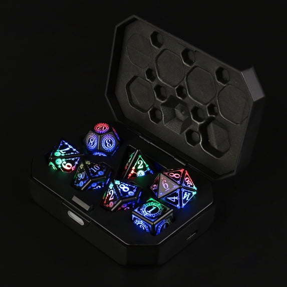 Votnto Light Up DND Dice, Light Up Dice Set Rechargeable with Charging Box, 7 Pcs Multi Sided Electronic Luminescent Dice Ornament, Dice Sets for Tabletop Games