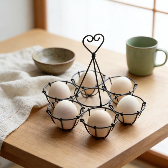 Votnto Metal Easter Egg Holder Rack with Heart Handle, 5-Cup Egg Storage Basket for Kitchen Counter & Dining Table Decor