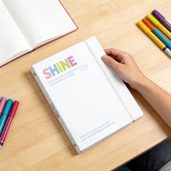 Votnto Pastel Motivational 3-Ring A4 Binder Folder with Elastic Closure, Hard Plastic Loose-Leaf Notebook Cover with Side Pen Slot for Office Document Storage