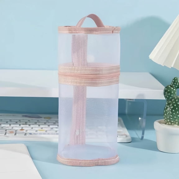 Votnto Purpose Pen Bag Mesh Transparent Circular, Cylindrical High-value Vertical Pen Bag Stationery Box