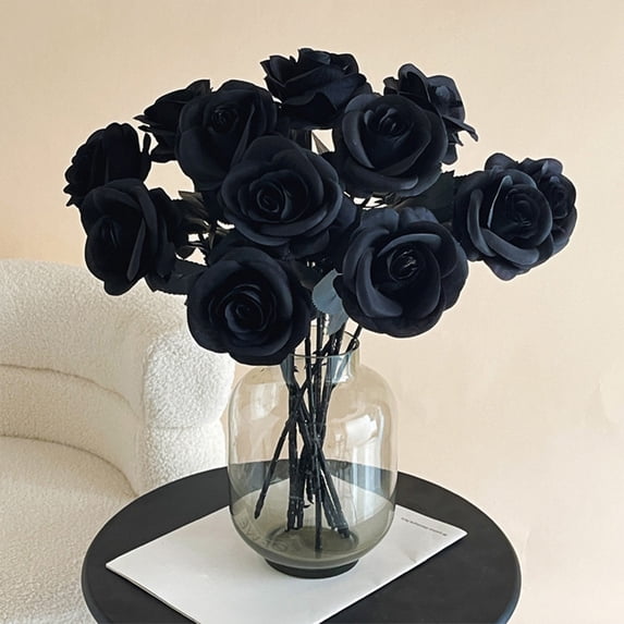 Votnto Rose Gothic Dark Artificial Flower White Inner Ring Red, Halloween Decoration Silk Flower Artificial Flower