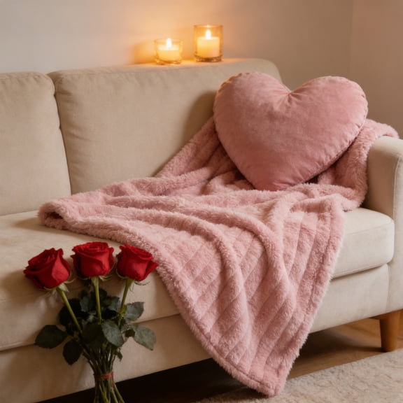 Votnto Soft And Thick Double Layer Raschel Blanket, Soft Fuzzy Plush Queen Blanket Super Soft Sided for Bed, Sofa, Couch Pink