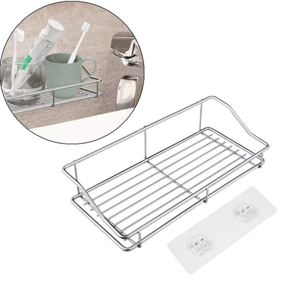 Votnto Stainless Steel Self-Adhesive Storage Rack, No-Drill Wall Shelf Organizer for Kitchen, Bathroom, Toilet