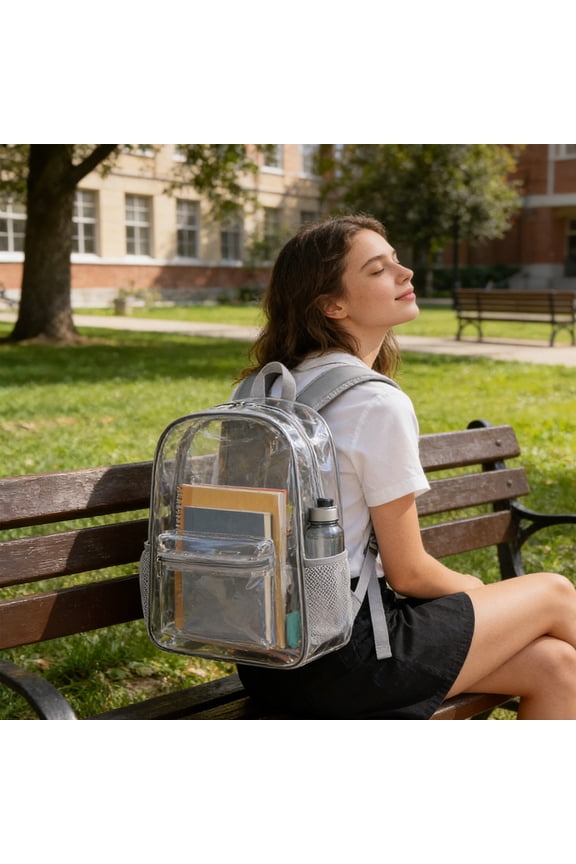 Transparent PVC Backpack, 15.75x11.81x4.72IN Large Capacity Clear School Bag, Security Check Friendly Student Backpack for School, Concert, Sports & Travel