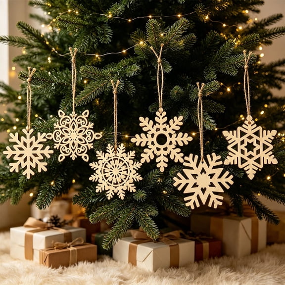 Votnto Unfinished Wooden Snowflake Ornaments, Blank Wood Cutouts, 12Pcs, Wood, Wooden Color, 3.54 Inch, for Christmas Tree DIY Crafts Decor