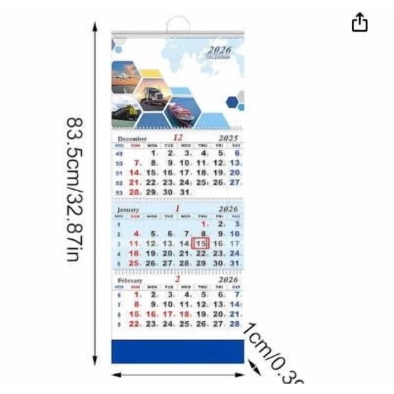 Votnto Verticals Trifold Wall Calendar, Large, Vertical, 3-Month Reference, Large Monthly Hanging Calendar with Ruled Blocks, Thick Paper