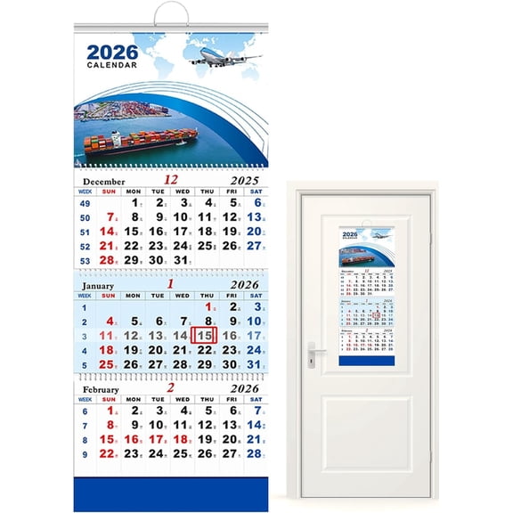 Votnto Verticals Trifold Wall Calendar, Large, Vertical, 3-Month Reference, Large Monthly Hanging Calendar with Ruled Blocks, Thick Paper