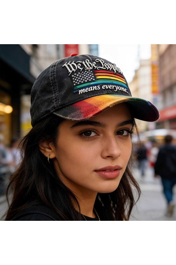 "We The People Means Everyone" Pride Baseball Cap, Vintage Washed Rainbow Flag Adjustable Hat for Pride Month & Casual Wear