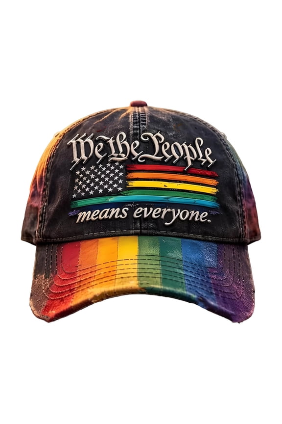 "We The People Means Everyone" Pride Baseball Cap, Vintage Washed Rainbow Flag Adjustable Hat for Pride Month & Casual Wear