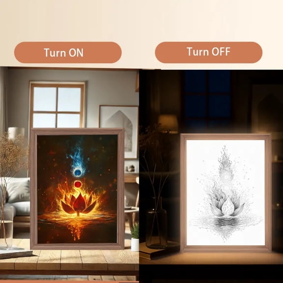 Votones Chinese Animation Custom Wooden Frame with LED - 3:4 HD Photo to B&W Line Art - Acrylic Dual Display, 3 Light Modes, 10 Brightness