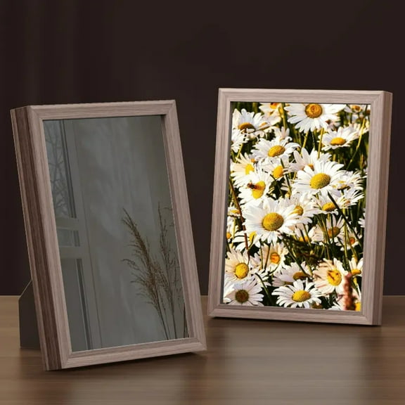 Votones Custom Wooden Flower Photo Frame with LED, 3:4 Mirror & Picture Display, 3 Light Modes