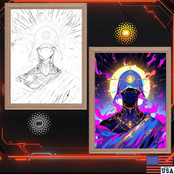 Votones Cyberpunk Custom Wooden Photo Frame with LED - Dual Display (Line Art/Photo), 3-Layer, 10-Level Brightness, 3:4 HD Support