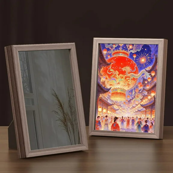 Votones Vintage Custom Wooden Photo Frame with LED Light - 3:4 Mirror & Photo Switchable, 3 Light Modes, 10 Brightness Levels