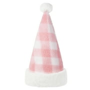 Votuleazi Adults' Pink Plaid Santa Claus Hat with Fleece for Christmas