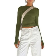 Votuleazi Crop Tops for Women with Long Sleeves, Crew Neck, and Thumb Holes