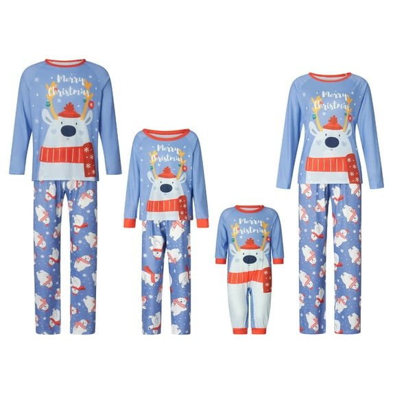 Votuleazi Family Matching Christmas Pajamas, Baby Romper/Deer Letter Pattern Long Sleeve Tops and Pants Sleepwear Set