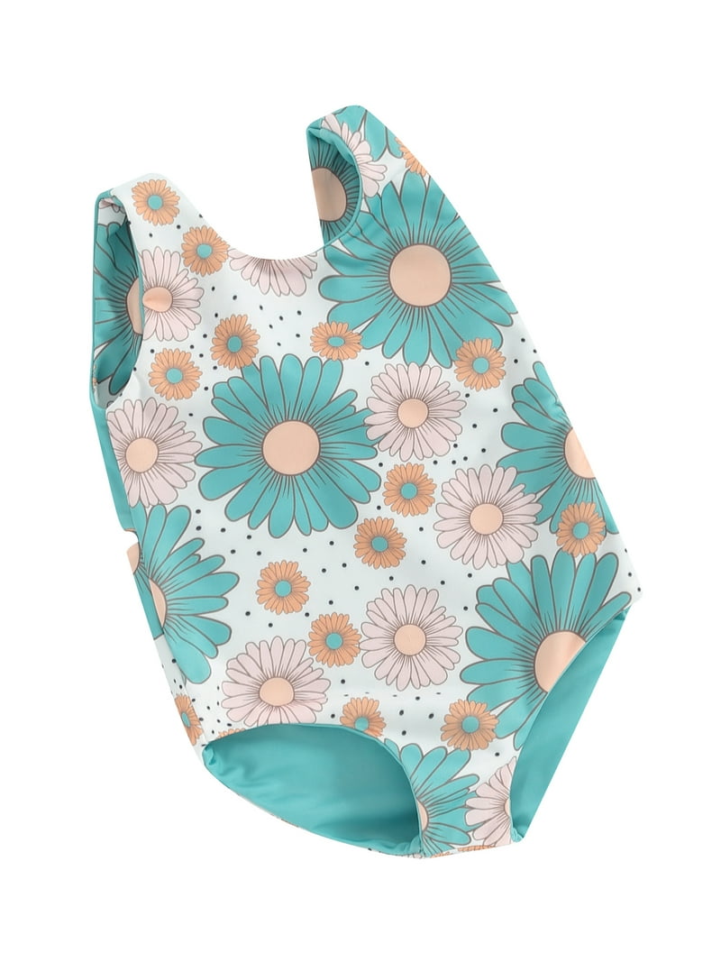 Votuleazi Toddler Baby Girls Swimsuit Floral Print Shoulder