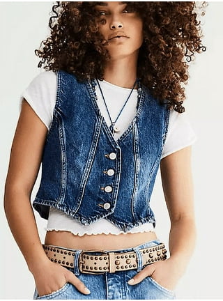 Cropped denim vest womens hot sale