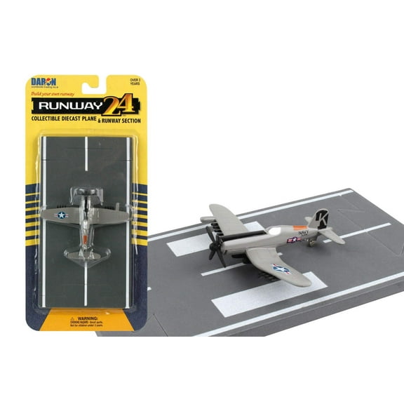 Vought F4U Corsair Fighter Aircraft Gray "United States Navy" with Runway Section Diecast Model Airplane by Runway24