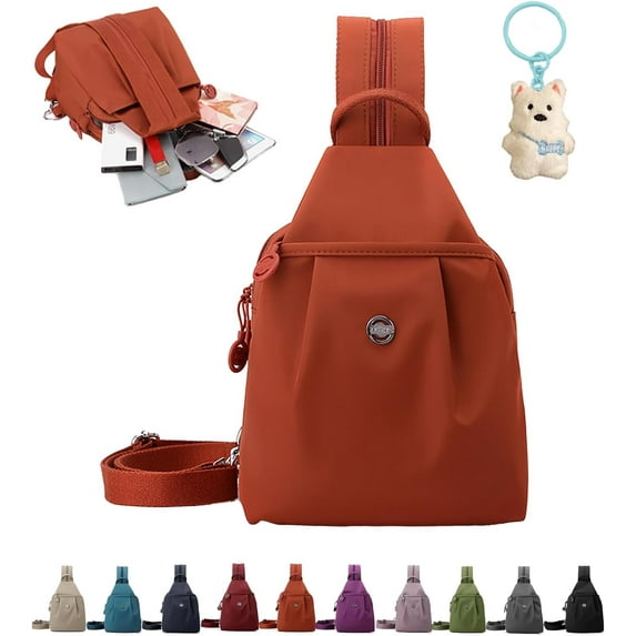 Vovtva Bag, 2025 Vovtva Double Zipper Large Capacity Chest Bag, Unisex Messenger Bag, Oxford Cloth Adjustable Shoulder Strap Travel Bag (Orange)