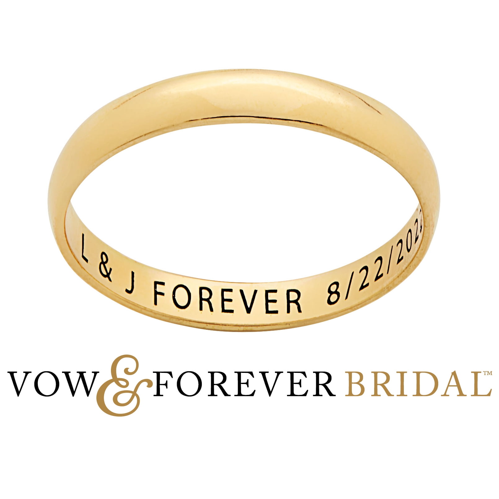 Vow & Forever Personalized Planet Bridal 14K Gold over Sterling Silver Inside Engraved Slim Wedding Band (3mm) ,Women's