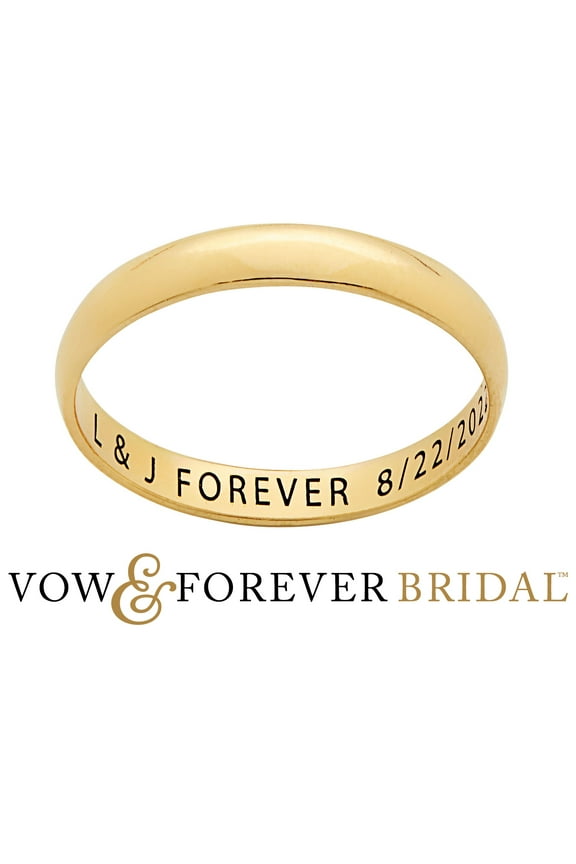 Vow & Forever Personalized Planet Bridal 14K Gold over Sterling Silver Inside Engraved Slim Wedding Band (3mm) ,Women's