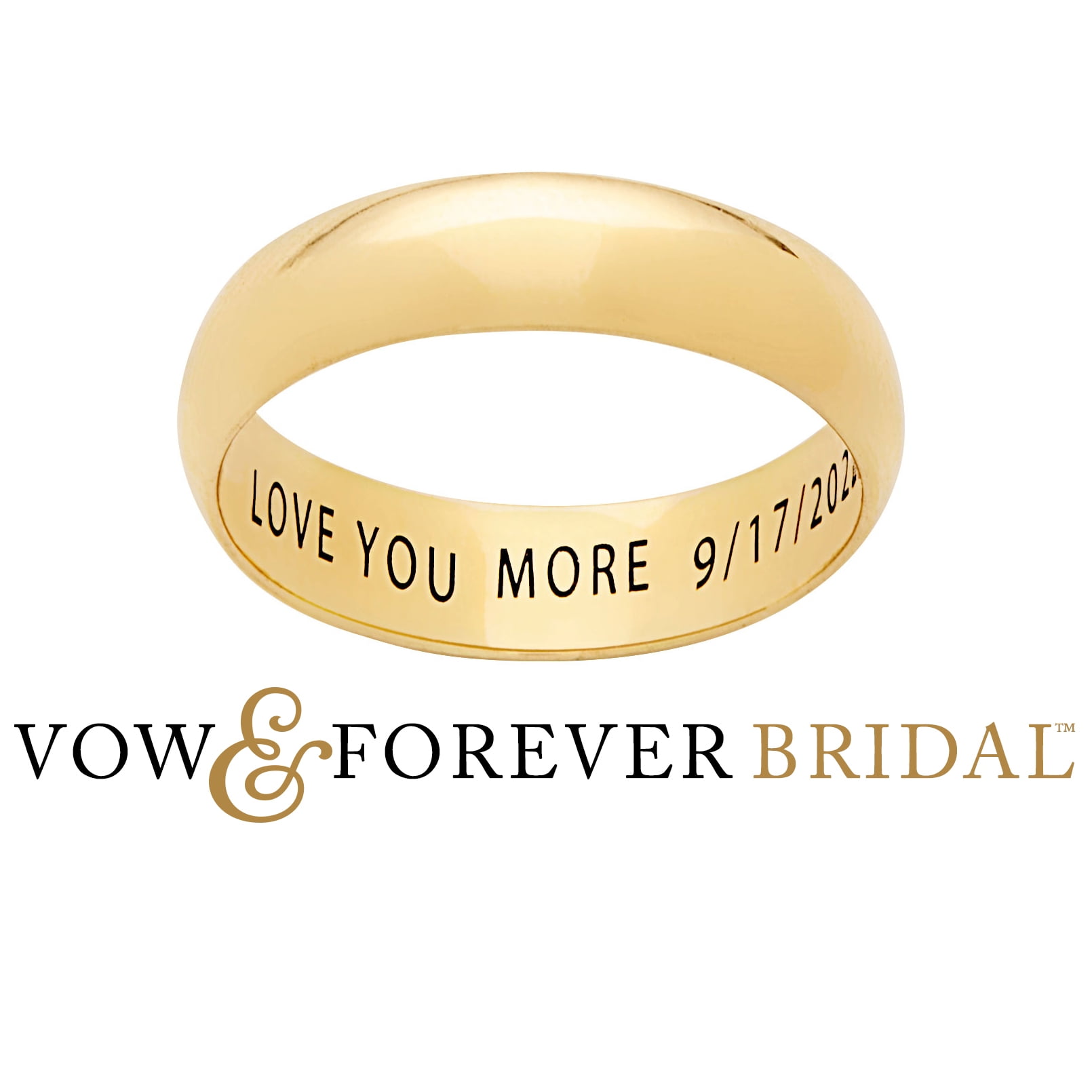 Vow & Forever Personalized Planet Bridal 14K Gold over Sterling Silver Inside Engraved Wedding Band (5mm) ,Women's