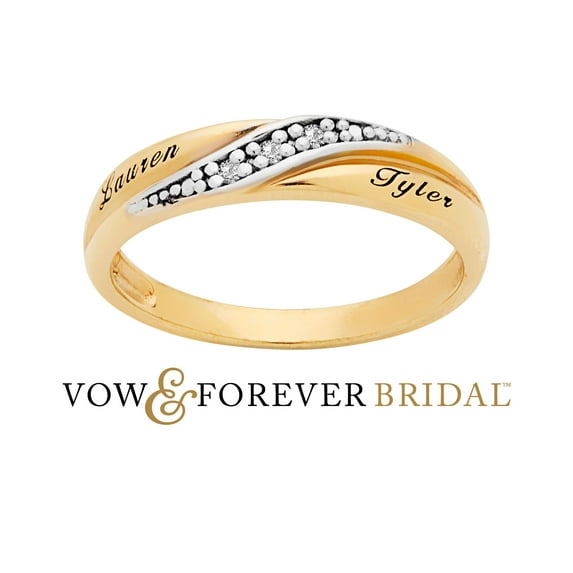 Vow & Forever Personalized Planet Bridal 14K Gold over Sterling Silver Ladies Diamond Accent Engraved Wedding Band ,Women's