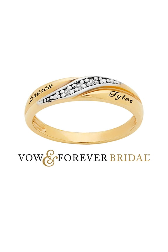 Vow & Forever Personalized Planet Bridal 14K Gold over Sterling Silver Ladies Diamond Accent Engraved Wedding Band ,Women's