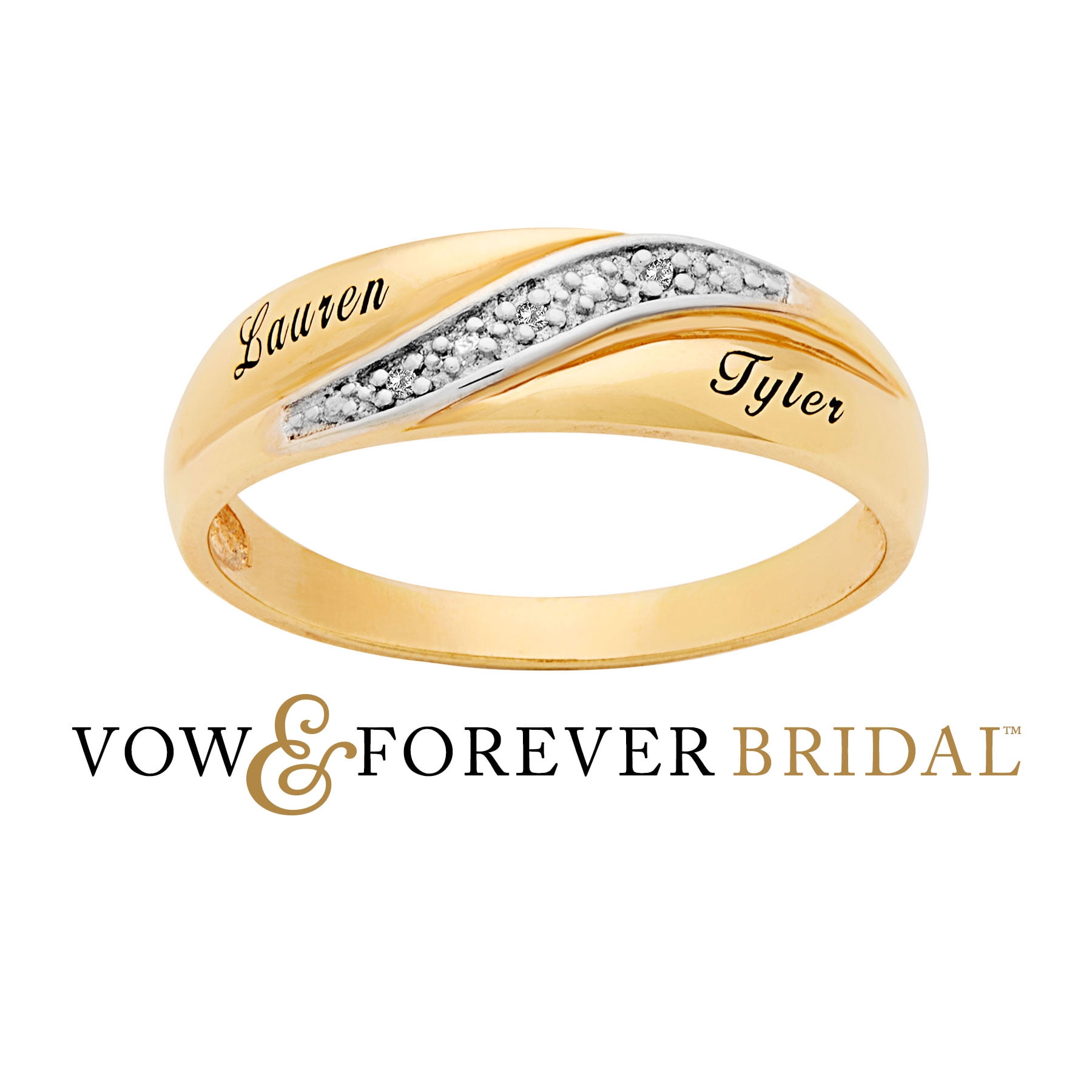 Vow & Forever Personalized Planet Bridal 14K Gold over Sterling Silver Men's Diamond Accent Engraved Wedding Band ,Women's