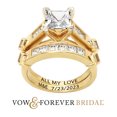 thumbnail image 1 of Vow & Forever Personalized Planet Bridal 14K Gold over Sterling Silver Square White Topaz 2 Piece Engraved Wedding Set ,Women's, 1 of 4