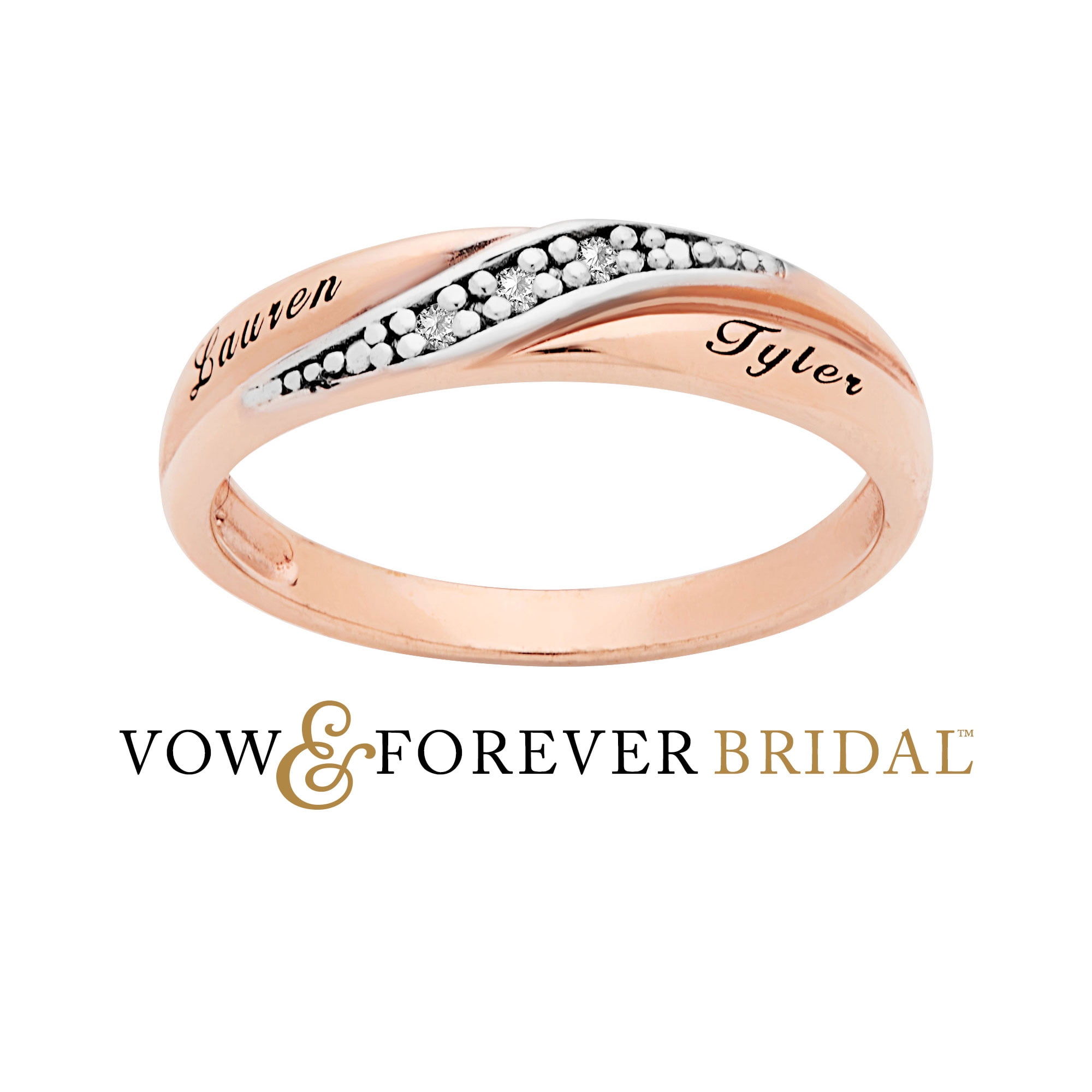 Vow & Forever Personalized Planet Bridal 14K Rose Gold over Sterling Silver Ladies Diamond Accent Engraved Wedding Band ,Women's