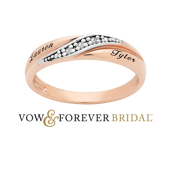 Vow & Forever Personalized Planet Bridal 14K Rose Gold over Sterling Silver Ladies Diamond Accent Engraved Wedding Band ,Women's