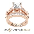 thumbnail image 1 of Vow & Forever Personalized Planet Bridal 14K Rose Gold over Sterling Silver Square White Topaz 2 Piece Engraved Wedding Set ,Women's, 1 of 4