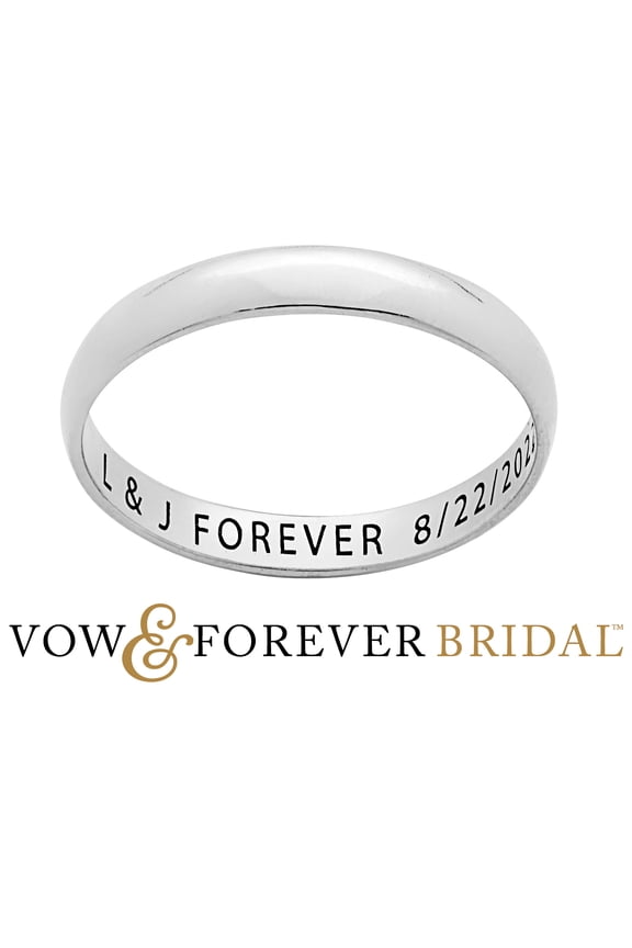 Vow & Forever Personalized Planet Bridal Platinum over Sterling Silver Inside Engraved Slim Wedding Band (3mm) ,Women's