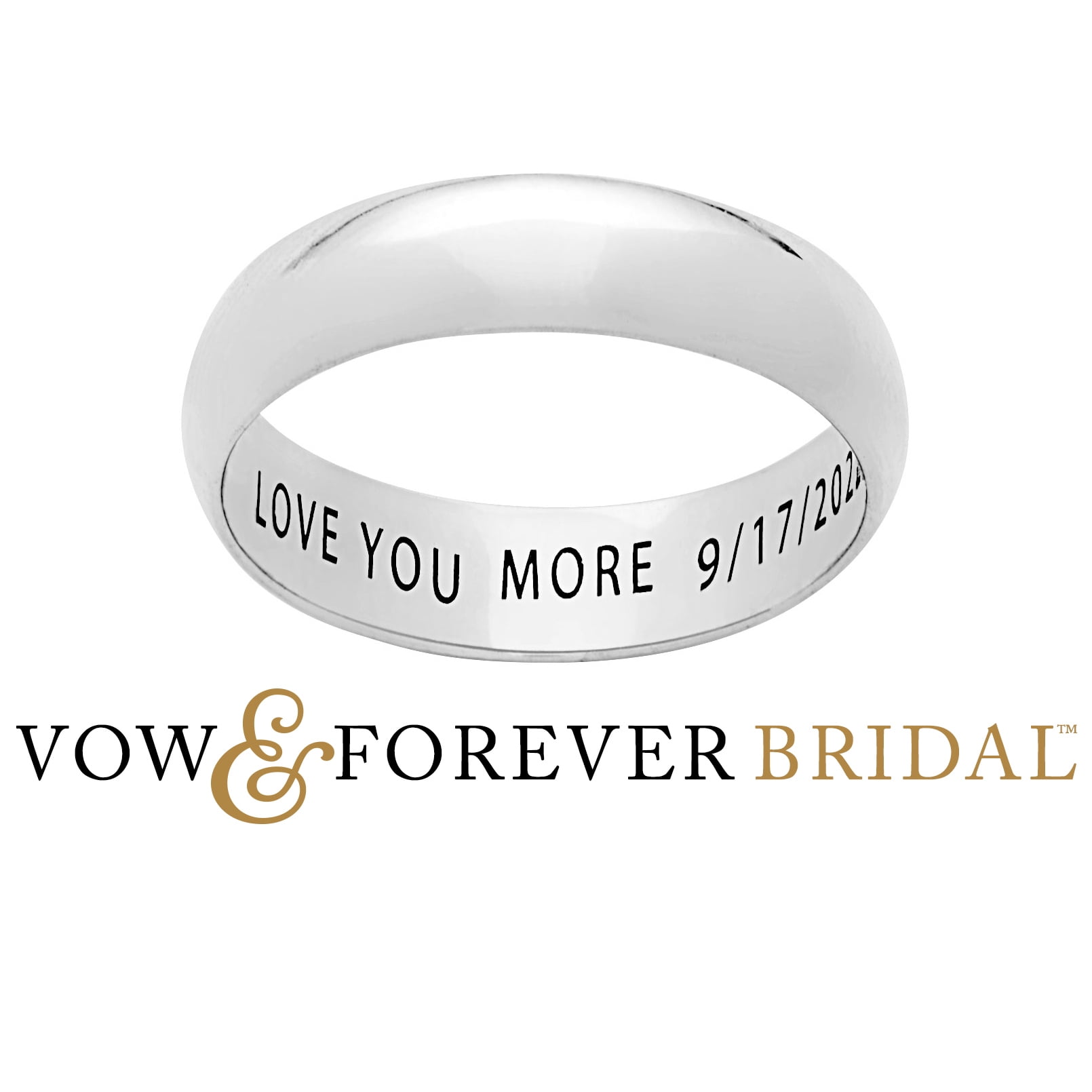Vow & Forever Personalized Planet Bridal Platinum over Sterling Silver Inside Engraved Wedding Band (5mm) ,Women's