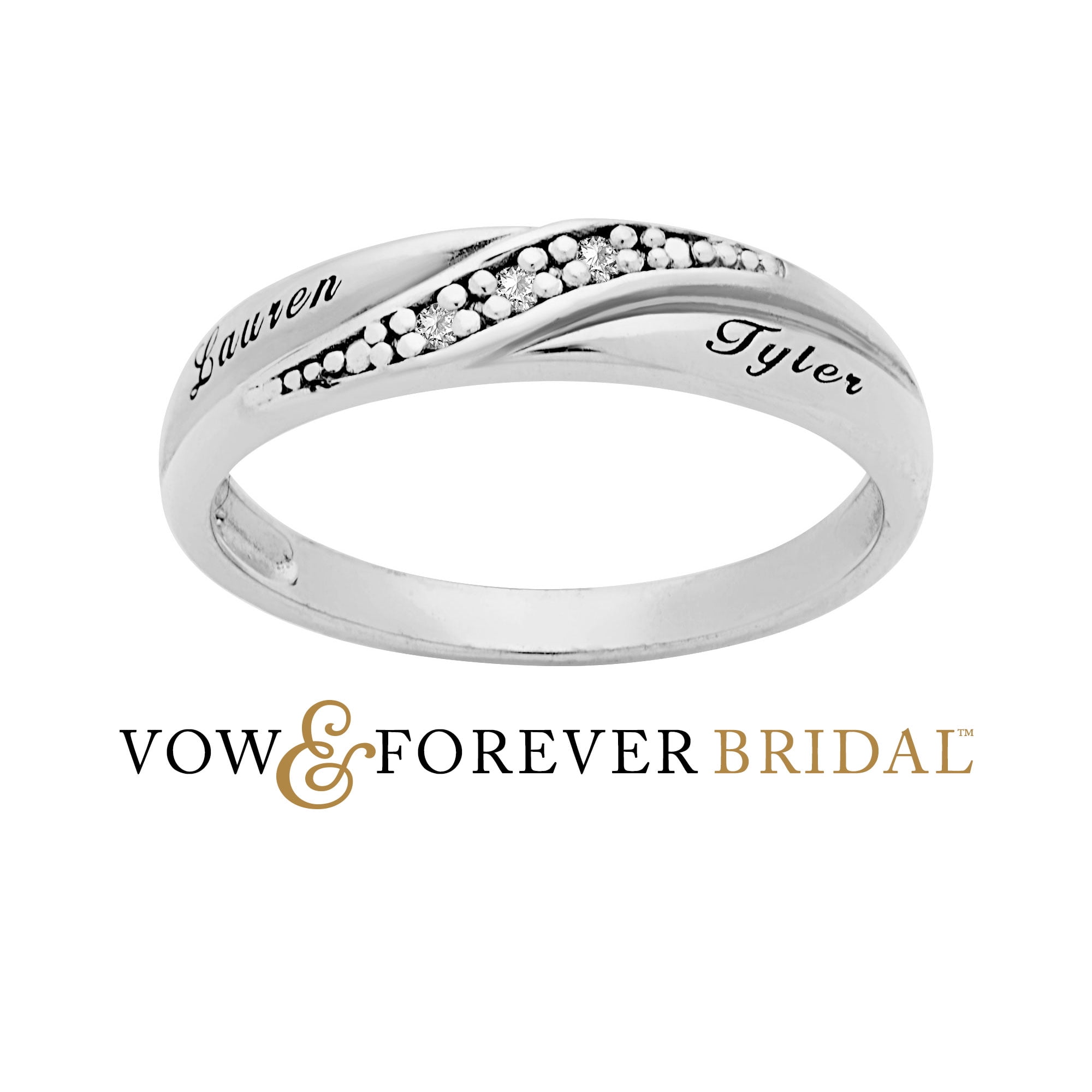 Vow & Forever Personalized Planet Bridal Platinum over Sterling Silver Ladies Diamond Accent Engraved Wedding Band ,Women's