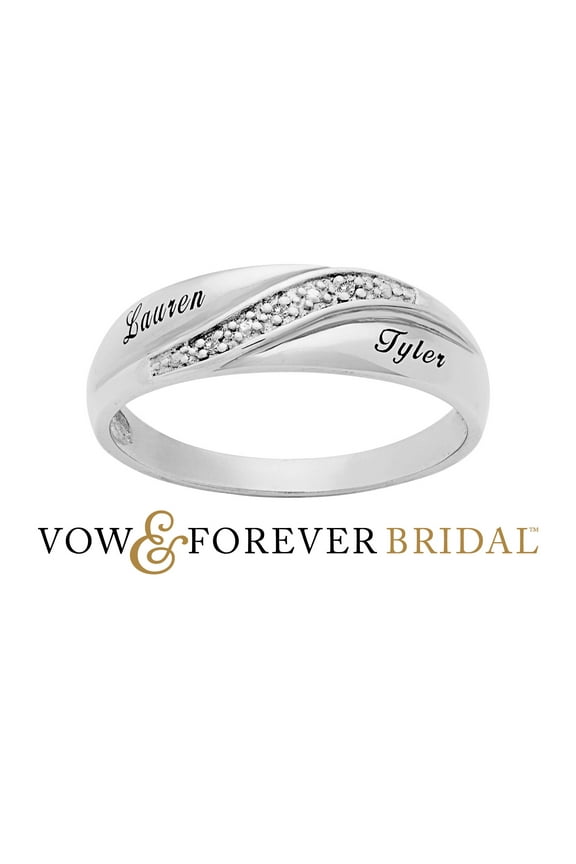 Vow & Forever Personalized Planet Bridal Platinum over Sterling Silver Men's Diamond Accent Engraved Wedding Band ,Women's