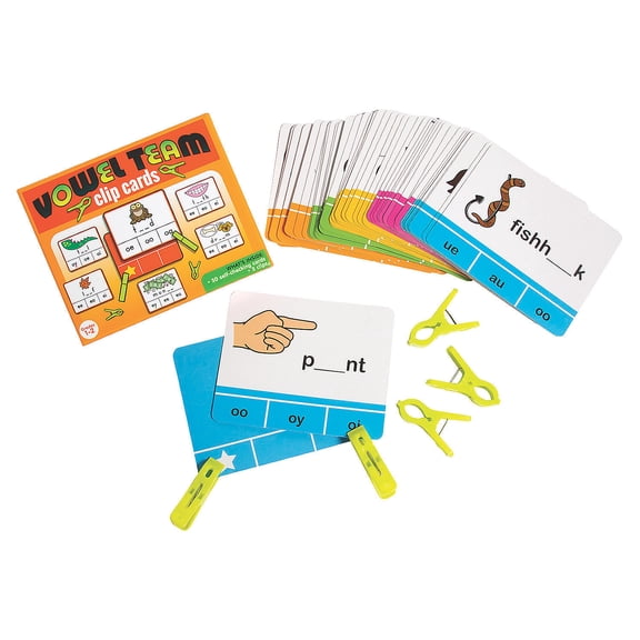 VOWEL TEAM CLIP CARDS - Educational - 56 Pieces